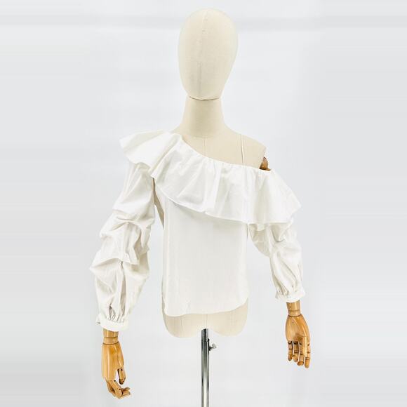 Alice + Olivia Tops - alice + olivia White Off-Shoulder Ruffle Statement Blouse Top